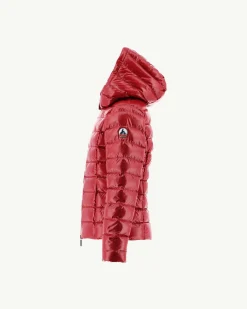 JOTT Lacquered Hooded Down Jacket For Children Grand Froid Opal Red 300 Red Flash Sale