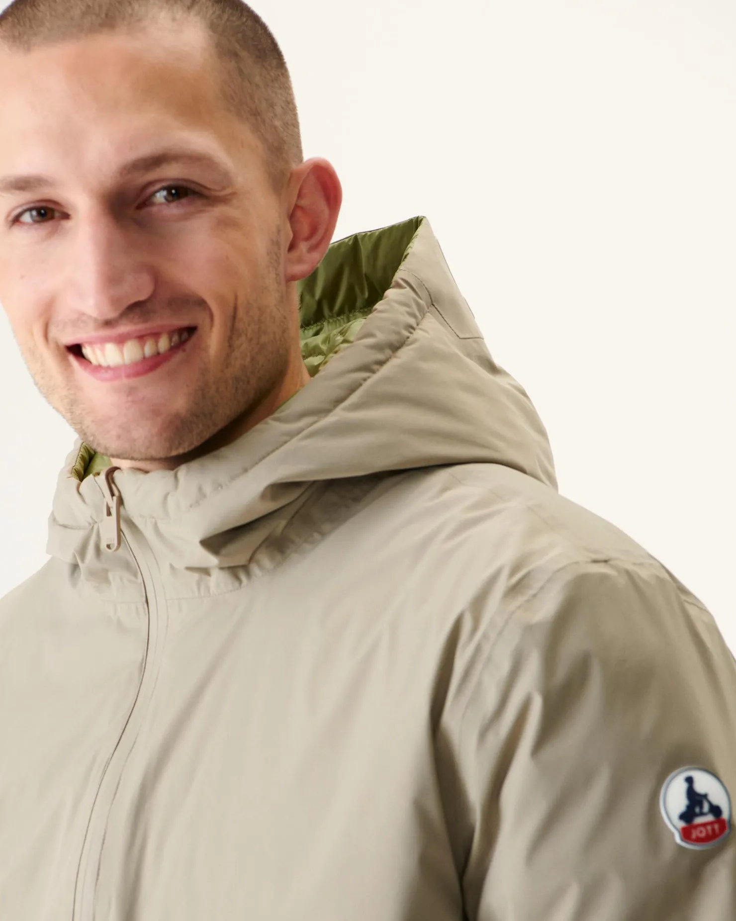 JOTT Long Reversible Hooded Puffer Jacket Beige/Light Khaki Amsterdam 8040 Beige / Bush Hot