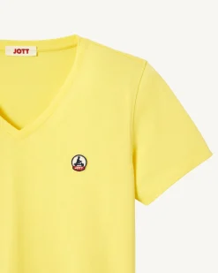 JOTT Plain V-Neck Organic Cotton T-Shirt Light Yellow Cancun 627 Soft Yellow Cheap