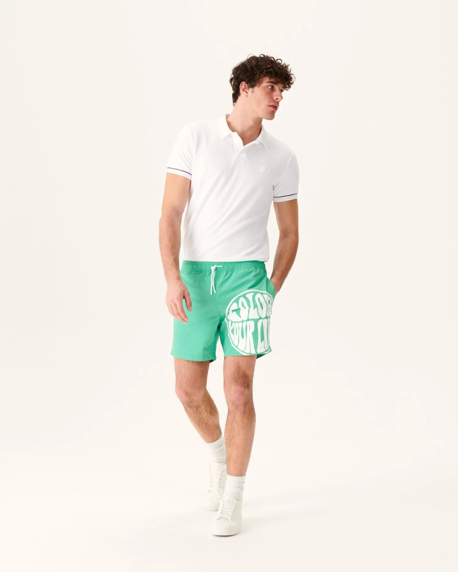 JOTT Swim Shorts Green/Funday White Biarritz 2432 Poppy Green /Funday White Cheap