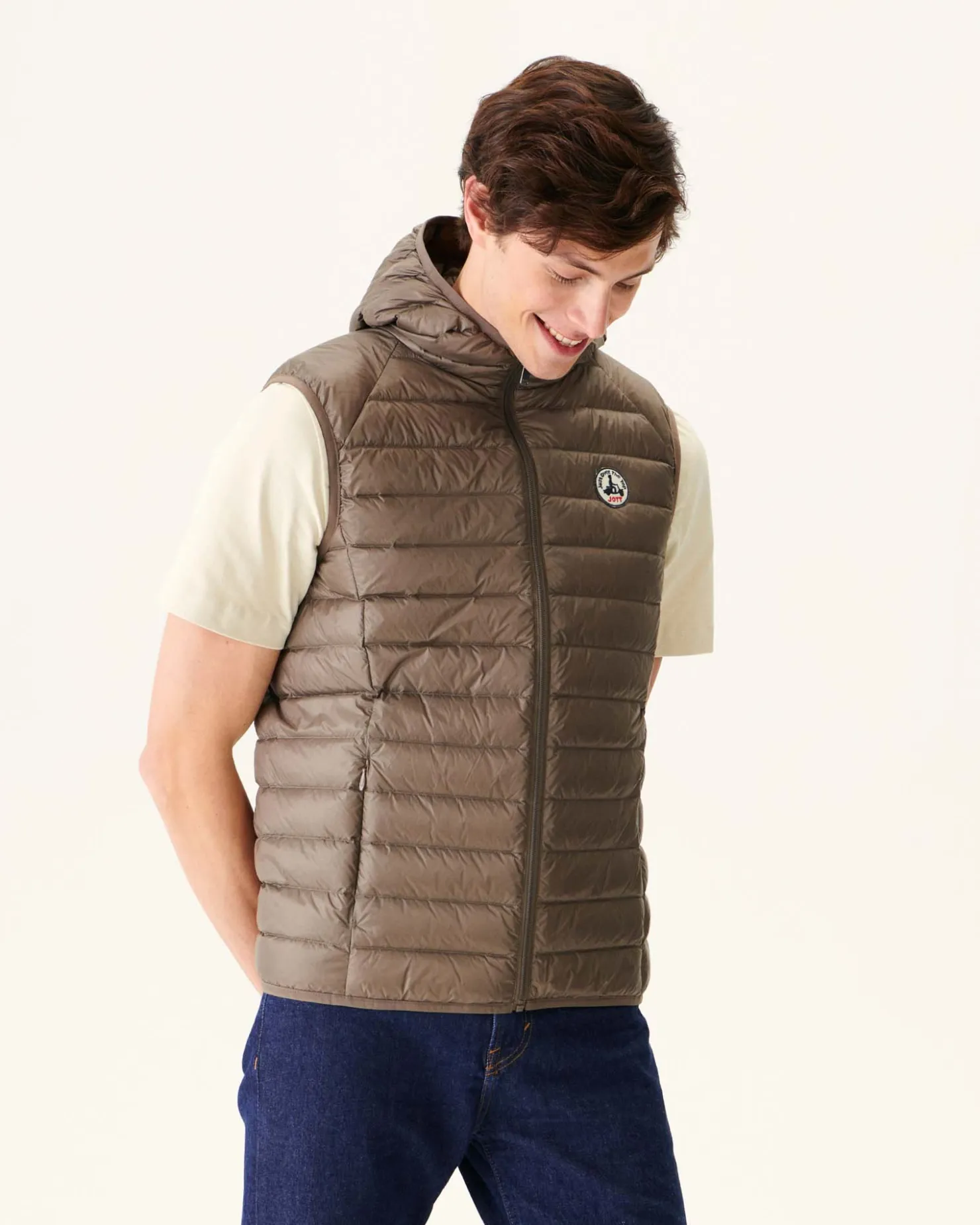 JOTT Taupe Pat Hooded Sleeveless Padded Jacket 808 Mole Hot